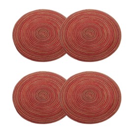 sourcing map 4pcs Round Braided Placemats 12" Non-Slip Round Table Mats for Dining Tables Washable Heat Insulation Woven Placemats Indoor Outdoor for Family Holiday Dinner, Red