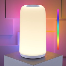 QIUZONAI Touch Bedside Table Lamp, [Sleek Design & RGB Mode] 3 Way Dimmable Small Lamp for Bedroom, LED Lamp with Warm White Lights, Multi-Color Smart Nightstand Lamp for for Living Room Home Gifts