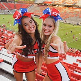 12pcs 8" American Flag Cheer Bows for Girls, Oaoleer 4th of July Cheerleading Hair Bow Independence Day Hair Accessories for Teens Women Girls