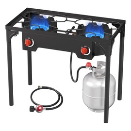 ADREAK 2 Burner Gas Stove, High Pressure Outdoor Propane Burner with Detachable Legs, 150,000 BTU Camping Stove Outdoor Burner with 0-20 PSI Regulator for Camping, Backyard, Outdoor Cooking