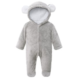 MOMBEBE COSLAND Baby Boys Girls Winter Snowsuit, Infant Rompers with Hood, Kids Cotton Lint Jumpsuit, Grey, 6-9 Months