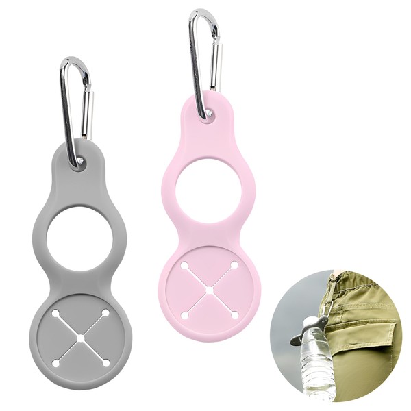 Pink and Grey Gourd-Shaped Water Bottle Clip with Carabiner, 2pcs