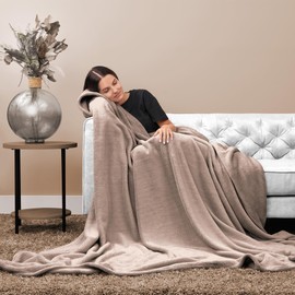 Northwest Ashford Home Cozy Warmwell Blanket Moonlight Taupe Queen Size 90 x 90 inches