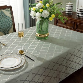 SASTYBALE Christmas Jacquard Tablecloth Square Damask Fabric Table Cloth, Water Resistant & Wrinkle Free Polyester Table Cover for Kitchen Dining Tabletop Use (Square, 52" x 52" (2-4 Seats), Gray)