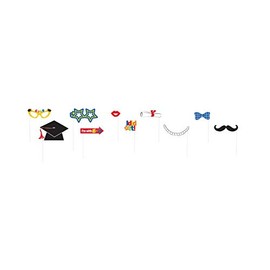 Graduation Photo Booth Props Party Decorations Assorted Cut Outs Mustache, Diploma, Bow Tie, Cap, More Attached to 9 Inch Wooden Sticks - 10 Piece Kit
