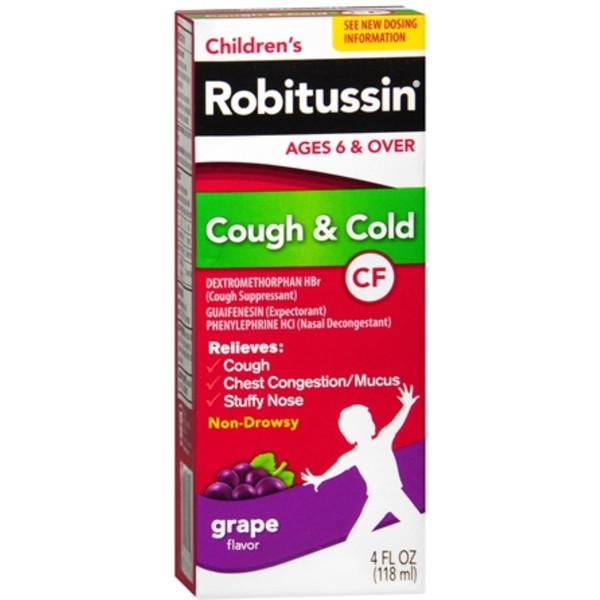 Robitussin CF Children's Cough & Cold Liquid, Grape Flavor 4 oz (Pack of 2)