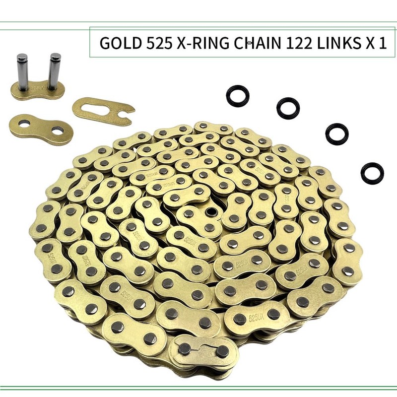 WEICHENGXIN Gold 525 X-Ring Chain 122 Links Motorcycle Chain with