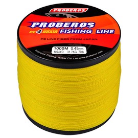 BAIKALBASS Braided Fishing Line 4 Strands Strong Multifilament PE Braid Wire for Saltwater 547Yard/500M 30LB Yellow