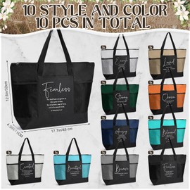 Paterr 10 Pcs Christian Tote Bags Bulk with Pocket Zipper for Women Bible Study Group Religious Church Gifts(Neutral Color,Encouraged)
