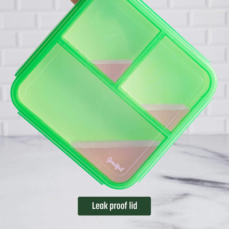 Goodful Reusable Lunch Container with 3 Compartments, BPA-Free, Leak-Proof Lid,