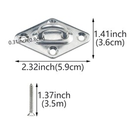 4 Pcs M5 Heavy Duty Pad Eye Plate 304 Stainless Steel Diamond Eye Pad Plate Wall Ceiling Hammock Hooks Hanger with Screws