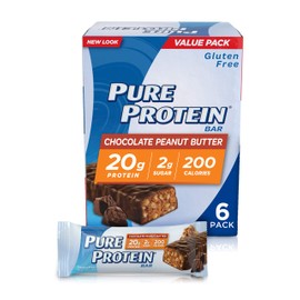 Pure Protein--High Protein Bar Chocolate Peanut Butter--Protein Bars--20 Grams of Protein per Bar--Gluten Free--6-1.76-Ounce Bars