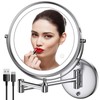 Rocollos Rechargeable Wall Mounted Lighted Makeup Mirror, 8 Inch Double-Sided