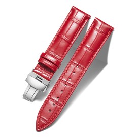 BINLUN Leather Watch Strap Quick Release Strap with Silver Butterfly Deployment Buckle 12mm 13mm 14mm 16mm 17mm 18mm 19mm 20mm 21mm 22mm 23mm 24mm Watch Band for Men Women (Red,18mm)