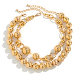 JNF Crystal Rhinestone Pearl Choker Necklace And Earrings Set Cubic Zirconia Diamond Statement Necklace Black Pearl Sapphire Ruby Pendant DIY Charm Necklace (Chunky Gold Pearl)