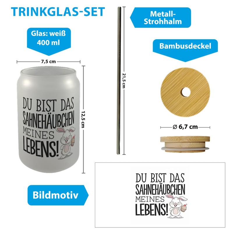Hase mit Cupcake Valentinstag Trinkglas mit Bambusdeckel Lustiges Spruch-Glas zum