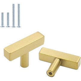 goldenwarm 10 Pack Gold Drawer Knobs T Bar Gold Cabinet Knobs Brushed Brass Cupboard Knobs Square Single Hole Gold Handles Stainless Steel Gold Door Knobs Gold Cupboard Handles