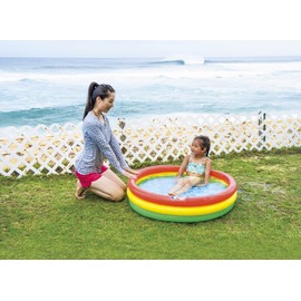 JILONG JL-687881 GR/YL/RD Colorful 3-Ring Pool, 39.4 x 39.4 x 8.7 inches (100 x 100 x 22 cm), Inflatable Size, Bottom Air Cushion, Small