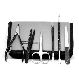 Manicure Set Professional Nail Clippers Pedicure Kit, 6pcs Stainless Steel Nail Care Tools Grooming Kit with Luxurious Travel Leather Case for Thick Nails Men Women Gift (Tye dye Black)