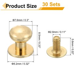 QUARKZMAN Pack of 30 8 mm Chicago Screws Round Head Button Leather Craft Rivets for DIY Leather Craft Decoration Handbag Shoes Belt Repair, Light Gold