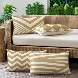 OTOSTAR Outdoor Waterproof Throw Pillow Covers Set of 4 Decorative Outdoor Pillow Covers Garden Modern Geometric Pillow Cases for Patio Furniture Couch Ten Bench 12x20 Inch (Khaki)