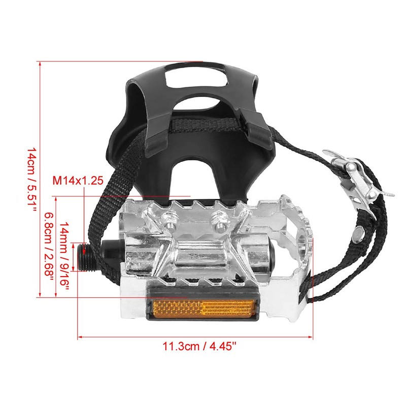 X AUTOHAUX Pair Bicycle Pedals with Toe Clip Foot Strap