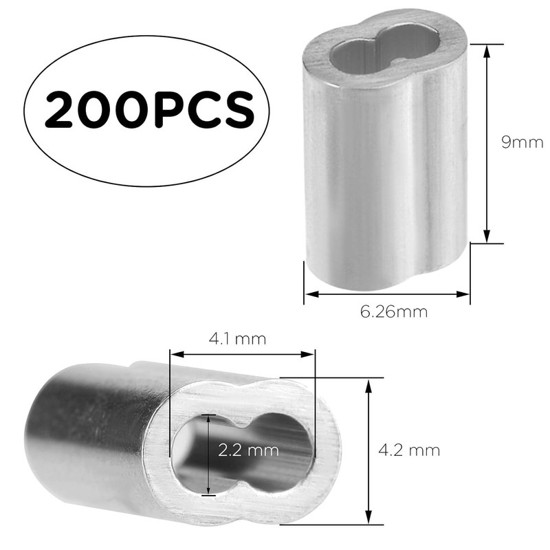 YAMASO 200pcs 1/16" Aluminum Crimping Loop Sleeve, Cable Ferrule Wire