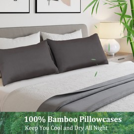 LINENOVA 100% Bamboo Pillowcase Standard Size Set of 2 - Breathable Cooling for Hot Sleepers and Night Sweats- Silky Soft Pillowcases with Envelope Closure - (Charcoal 48x74cm)