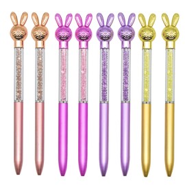Lopenle 12PCS Novelty Rabbit Ballpoint Pens Easter Bunny Pens Animal Pens Colorful Crystal Twist Pens Black Ink For School Office Easter Birthday Christmas Stationery