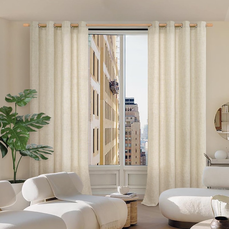 BGment Beige Linen Curtains 84 Inch Long for Living Room