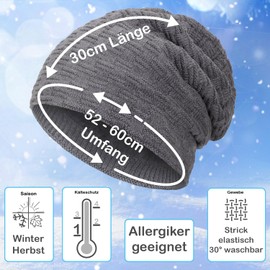 Compagno Unisex Warm Lined Beanie Hat, Knitted Hat, Winter Hat, One Size - Beanie gray