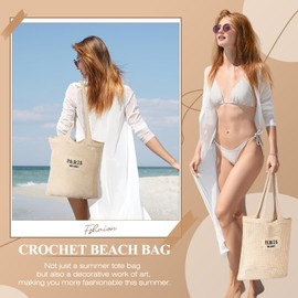 Trifabricy Crochet Beach Bag for Women, Crochet Tote Bag Mesh Summer Bag for Women, Large Aesthetic Crochet Bag Beach Knit Tote Bag Handbag Shoulder Bag for Summer Vacation