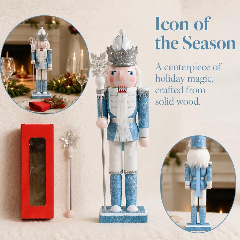 CutitiUU 30CM Christmas Nutcracker Blue Snowflake King