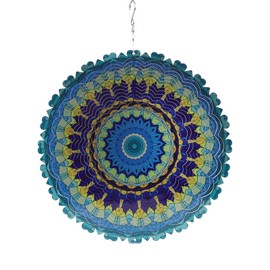 Actuaeitshd Blue Mandala Weathervane 3D Dynamic Garden Art Weathervane Metal Wind Spinner 12 Inch Stainless Steel Hanging Wind Chime for Patio, Garden and Interior Decoration