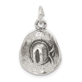 Solid 925 Sterling Silver Men's Vintage Antiqued Cowboy Hat Charm Pendant - 24mm x 14mm