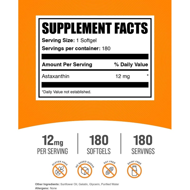 BulkSupplements.com Astaxanthin 12mg Softgels - Astaxanthin Supplements, Antioxidant Source -