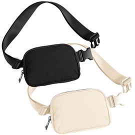 2 Piezas Cangurera Deportiva,Riñonera Running para Hombre y Mujer,Multibolsillo Interior y Exterior,Gran Capacidad,Impermeable,Diseño Ligero,Adecuado para Correr, Deportes, Viajes (Negro+Caqui)