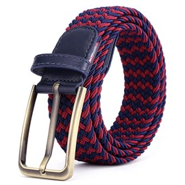 BOZEVON Elastic Braided Belt - Multicoloured Elastic Belt Braided Belt Stretch Belt Business Casual Belt Wide 3.5 cm for Unisex Men and Women, 2-colour: blue and red