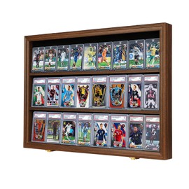 24 Graded Sport Card Display Case Wall Mount Baseball Card Display Case with Clear View and UV Protection Acrylic Door for Baseball Football Basketball Hockey Trading Card Collection,Horizontal Walnut