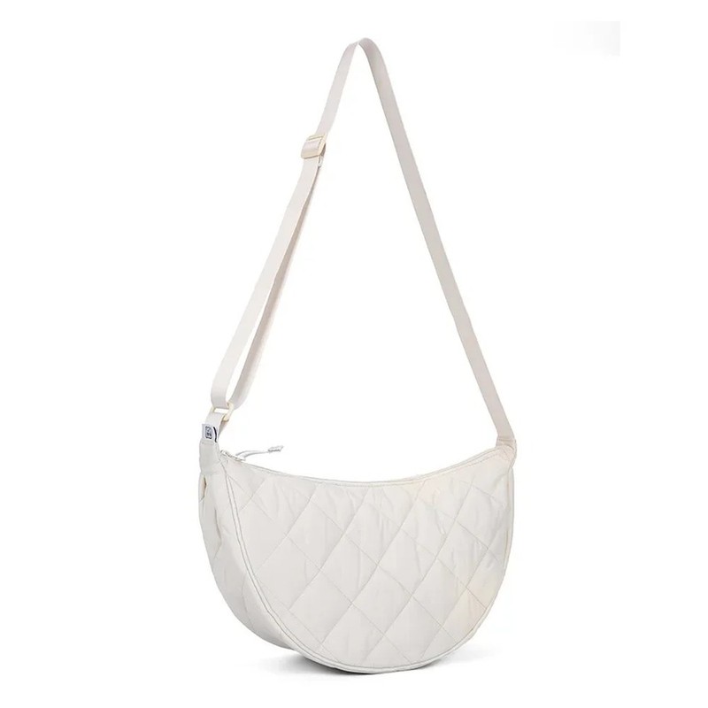 Quilted Crescent Crossbody Bag for Women – Lightweight Nylon Half
