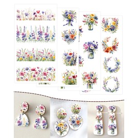 Puocaon Flower Clay Transfer Paper - 20 Pcs Bouquet Wreath Transfer Paper for Polymer Clay Earrings Jewelry Floral Assorted Design
