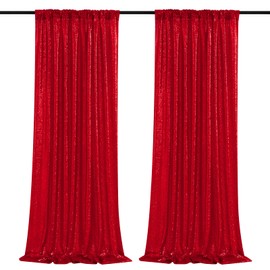 B-COOL Red Sequin Backdrop Curtain 2 Panels 2ftx8ft Shiny Christmas Backdrop Drapes Red Glitter Curtains for Wedding Party Birthday Background Decoration