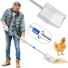 Viscogrip Chicken Poop Scooper, 304 Stainless Steel Shovel Head, 4-in-1 Chicken Litter Scoop with Handle for Chicken Coop & Pet Waste Cleaning, Multifunctional Litter Sifting Shovel(20 to 49")