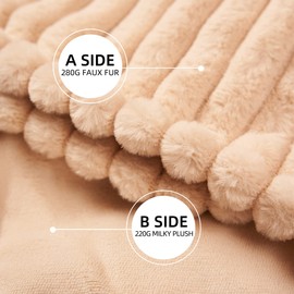 GOTCOZY Electric Blanket Heated Throw 50''X60''- Ribbed Faux Fur Heated Blanket with 4 Heating Level & 3 Hour Auto Off Heating Blanket, ETL&FCC Certified Machine Washable(Eggnog)
