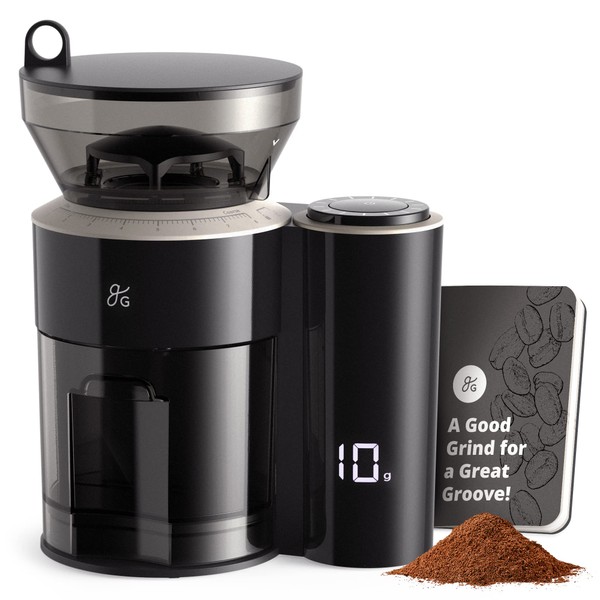 Greater Goods Burr Coffee Grinder, A Precise Coffee Bean Grinder for Everything from Espresso to Cold Brew, Built in Coffee Scale for a More Consistent Grind (Onyx Black), Designed in St. Louis