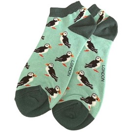 Purple Possum® Puffin Trainer Socks Puffins Trainer Liners in Mint Green Bamboo Cotton Blend Women's Shoe Size 3-7