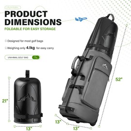 UNIHIMAL Golf Travel Bag with Hard Case Top, 1680D Heavy Duty Oxford Golf Travel Bags for Airlines with Wheels, Golf Club Travel Bags for Airlines