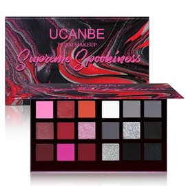 UCANBE Paleta de Sombras de Ojos Gótica Negro Rojo Smokey, 18 Colores Gris Plata Rosa Borgoña, Mate Shimmer Metálico, Tonos Oscuros para Halloween,...
