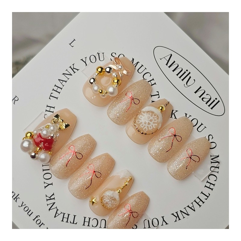 Nude Gold [Handmade Nail Tips] Emily Nail - Mini Short