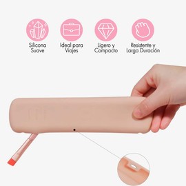 Funda para brochas de maquillaje Tamaño Grande. Protección para tus brochas de maquillaje. Funda de silicón. Soporte de viaje portátil impermeable para brochas. Color Nude.